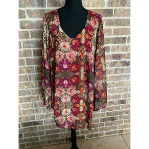 Show me your Mumu Floral swing dress flare sleeves multi-color size small